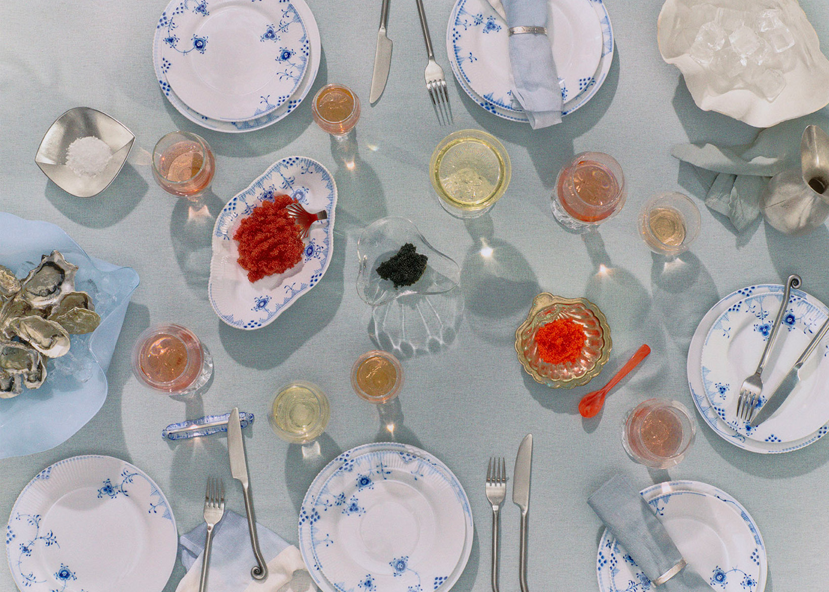 An elegant table set with Blue Elements